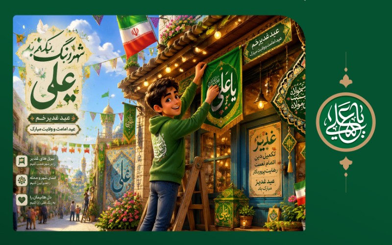 شهر به رنگ علی (نصب پوستر و کتیبه سردر منازل و مغازه ها)